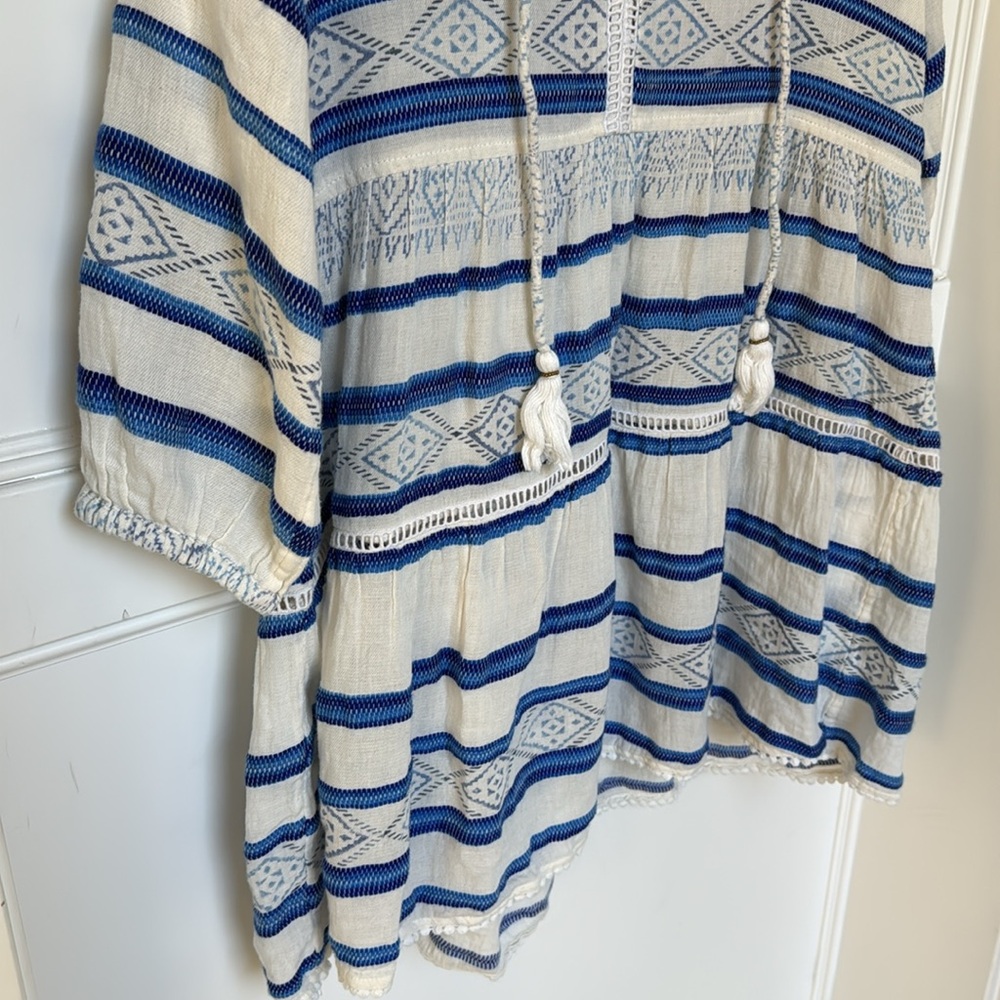 ASPIGA Sophia Cotton Kaftan Mini Dress Blue White Color Womens Size Medium - Picture 7 of 11